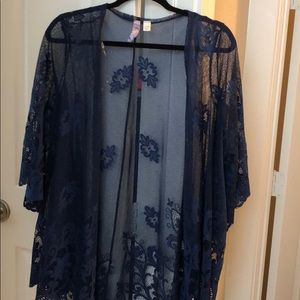 Blue lace mesh kimono
